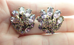 Vintage Hollycraft 1952 Signed Purple Rhinestone Earrings
