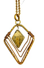 Vintage Anju Banjara Mixed Metal Wire Prehnite Diamond Shaped Necklace Pendant