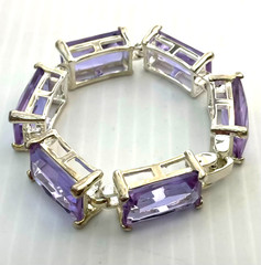 Amethyst Color Glass Bracelet Light Purple Crystal Stones Silver Tone Metal 7.5″