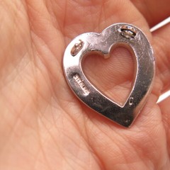 925 Sterling Silver Vintage Real Marcasite Gemstone Open Heart Slide Pendant
