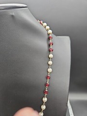 12.5in Vintage Faux Pearl Bead & Red Faucet Crystal Glass Bead Necklace