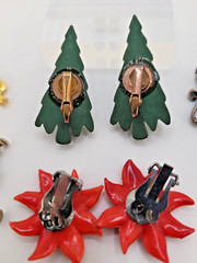 Vtg LOT 6 Pieces Christmas Holiday Jewelry From 1940s-1960s Earrings Pin Brooch
