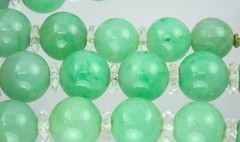 Antique Art Deco Gold Sapphire Green Jadeite Jade Rock Crystal Bead Necklace GIA