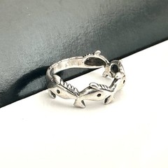Sterling Silver 925 Ring Good Luck Band Vintage Fish Dolphin Whale