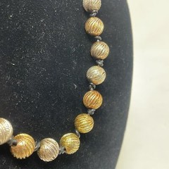 MONET Vintage Brass and Gold Round Beads on Black Cord Necklace