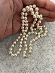 VTG Solid 14k Gold Clasp Extra Long 6.8mm Genuine Cultured Pearl Necklace 24”37g