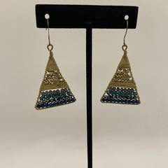 Vintage MODERNIST Style Goldone Mix Bead Beaded Wrap Wire Dangle Hook EARRINGS