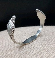 Vintage Spoon Cuff Bracelet ID Engravable Silver Tone Floral Size 5-7 Adjusts