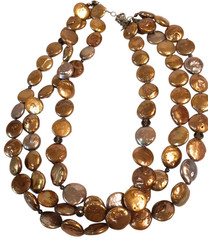 SILPADA 925 Sterling Silver 3 Strand Bronze Coin Pearl Necklace in Box N1717
