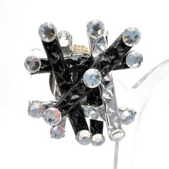 Vintage 1980s Jeff Lieb Black Silver Rhinestone Clip Earrings