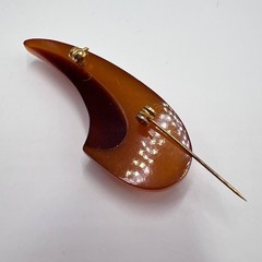 1960s Vintage Natural Honey Baltic Amber Jewelry Brooch Brass Pin Velvet Box