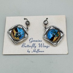 Vtg Butterfly Earrings With Western Cactus Desert Theme By Hoffman Silver