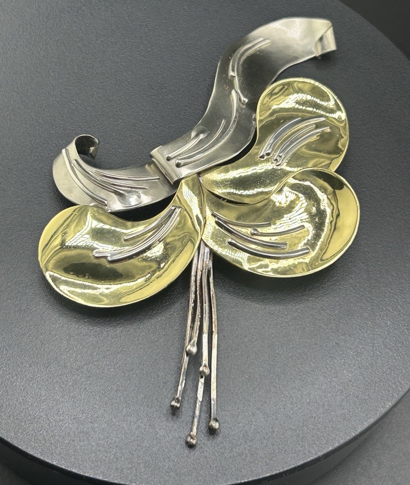 Ruth Rosenfeld Mixed Metal Modernist Brooch 4”