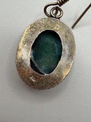 925 STERLING SILVER GREEN STONE OVAL DANGLE DROP EARRINGS WOMENS BOHO ROPE HOOK