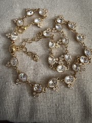 Vintage Swarovski Gold Clear Crystal Trefoil Station Link Necklace