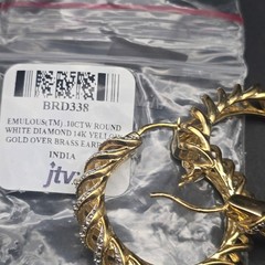 JTV 14K Gold Plated Brass Hoop Earrings Diamon Chip Accents