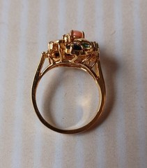 Vintage 80s 90s Gold Plated Cocktail Ring Semi-Precious Stones Size 9.5