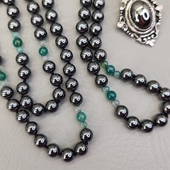 Beaded Necklace Sarah Coventry Brooch Lot of 2 Hematite 30 in