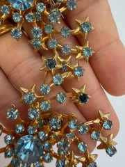 Vintage Earrings Clip On Signed Wirth Blue Star Spray Statement Climber PJ