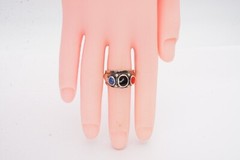 Vintage Sterling Silver 925 Black Onyx Lapis Coral Ring Size 4.25
