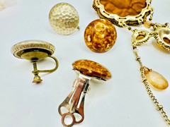 VTG! “Liz Clayborne’s Amber Crystals & Beads Victorian Style Necklace + Earrings