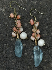 Aquamarine natural coral earrings with pearls