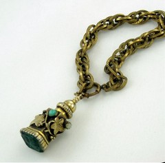 Revival Perfume Holder Green Intaglio Ornate Charm Bracelet; Charitable Donation