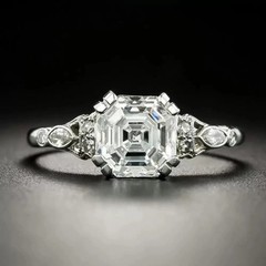 Art Deco Style 14K White Gold FN Asscher Cut Lab Created Diamond Ring Engagement