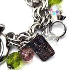 Vintage silvertone & glass charm bracelet with rare car, gold card, cell phone