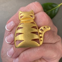 Modernist Vintage Brooch Pin Chubby Cat Estate Jewelry Pre-Owned Bold Gold Pltd
