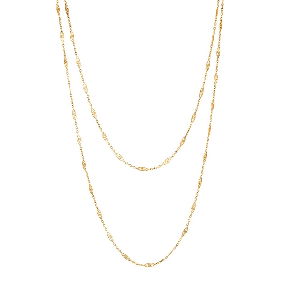 Antique Portuguese Long Guard Chain Necklace 19k Yellow Gold 74″ Extra Long