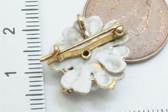 ANTIQUE 14K GOLD WHITE ENAMEL DIAMOND ROSE FLOWER BROOCH / PENDANT C1900