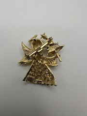 Antique Gold Angel Christmas Tree Blue Rhinestone Brooch 4.5cm BB2