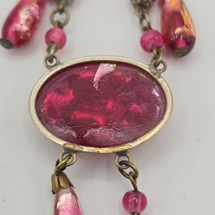 VTG Czech Style Pink Foil Glass Necklace Dangle Art Deco Bohemian 1920’s 16.5″