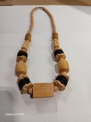 Vintage 1970’s Chunky Wood Bead Statement Necklace “Boho” 26in Matinee/Barrel…