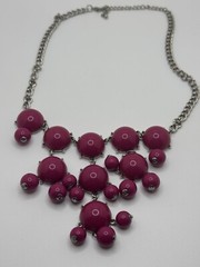 VINTAGE PINK ACRYLIC BEAD SILVER TONE STATEMENT NECKLACE ADJUSTABLE LENGTH