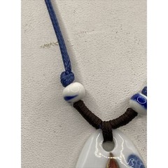Blue White Porcelain Pendant 20″ Cord Adjustable Necklace Hand Painted