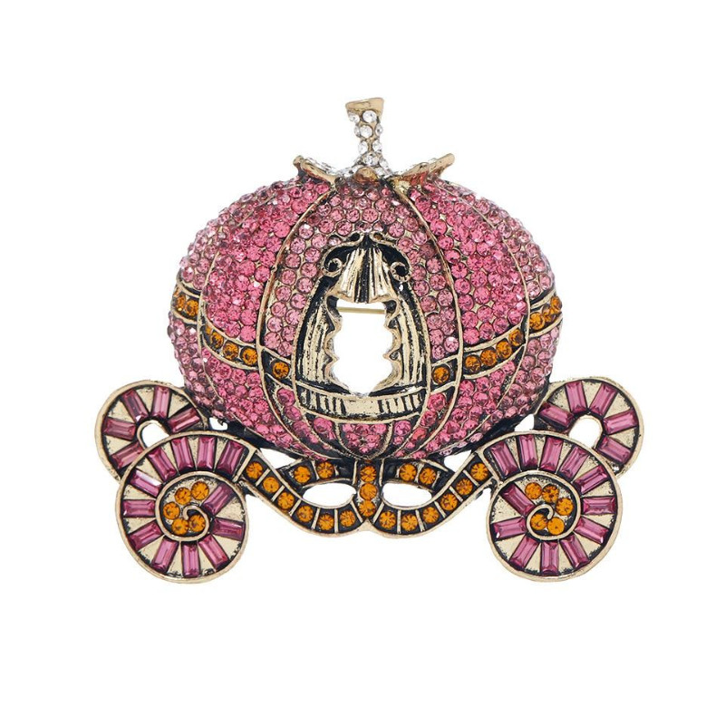 Luxury Full Crystal Women Vintage Pumpkin Carriage Buckle Pins Fashion Pin