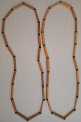 2-Vintage 80s Bamboo Tube Green Wood Bead Necklace 32″ Tubular Boho Tribal