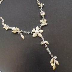 Vintage Gold Orange Necklace Victorian Chandelier Signed VCLM Crystals Cocktail