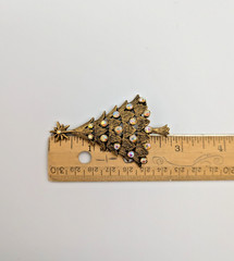 Vintage Christmas Tree Brass Tone Brooch Pin with Aurora Borealis Rhinestones