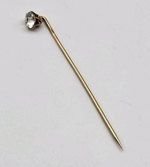Vintage 14K Gold White stone Stick pin lapel tie Estate fine jewelry