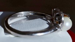 10k white gold size 6.75 ring 5.3mm cultured pearl natural diamond antique 2.28g