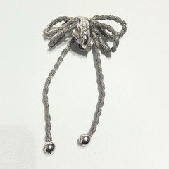 Vintage Silver Tone Woven Mesh Ribbon Bow Brooch Pin Dangle Tassel Retro 1970s
