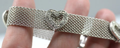925 Sterling Silver Rhodium-plated Mesh CZ Heart station 6.75in Bracelet FAS