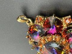 Vintage Edlee Watermelon Rivoli Gold Tone Dangle Pendant