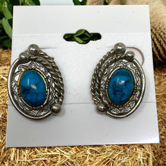 Vintage 1980’s ART Southwestern Howlite Silver Tone Leverback Earrings Cowgirl