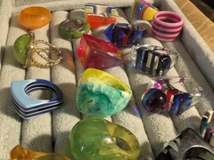 40+ Vintage Bakelite Lucite Etc plastic ring collection! Many sizes & designs!