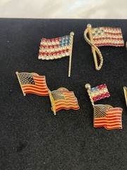 USA Patriotic Jewelry Lot AMERICAN FLAG PINS BROOCHES Rhinestones Red White Blue