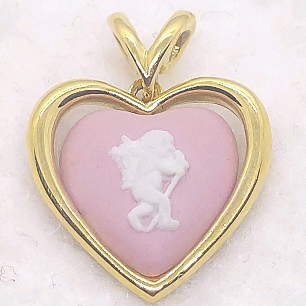 Wedgwood Pink Jasper Heart Pendant Cupid Angel Cameo Gold Frame Pendant Top Only